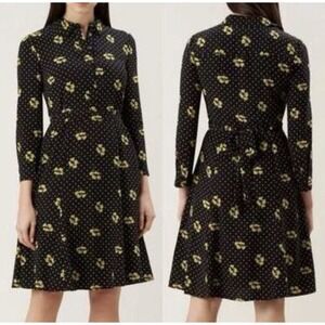 HOBBS SIZE-6 Womens Dress Black Yellow Floral White Dot Lined